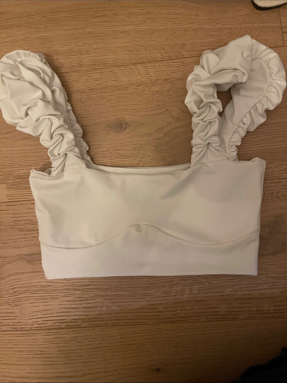 Nordstrom Cream Ruffled Strap Crop Top